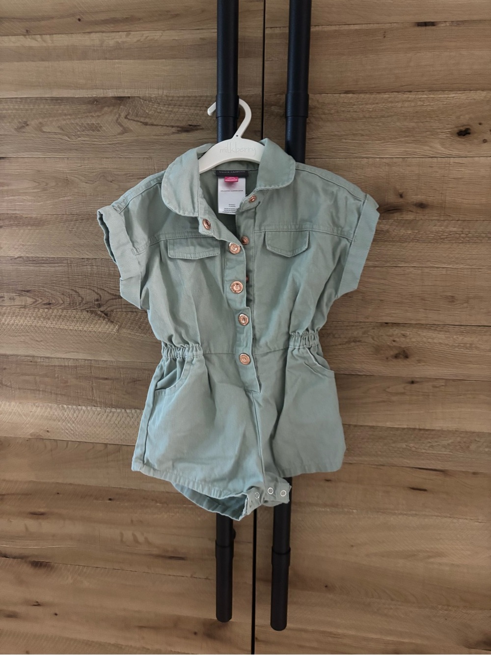 Vince Camuto Baby Girls Utility Romper Sage Green 18M Cotton Short Sleeve Romper